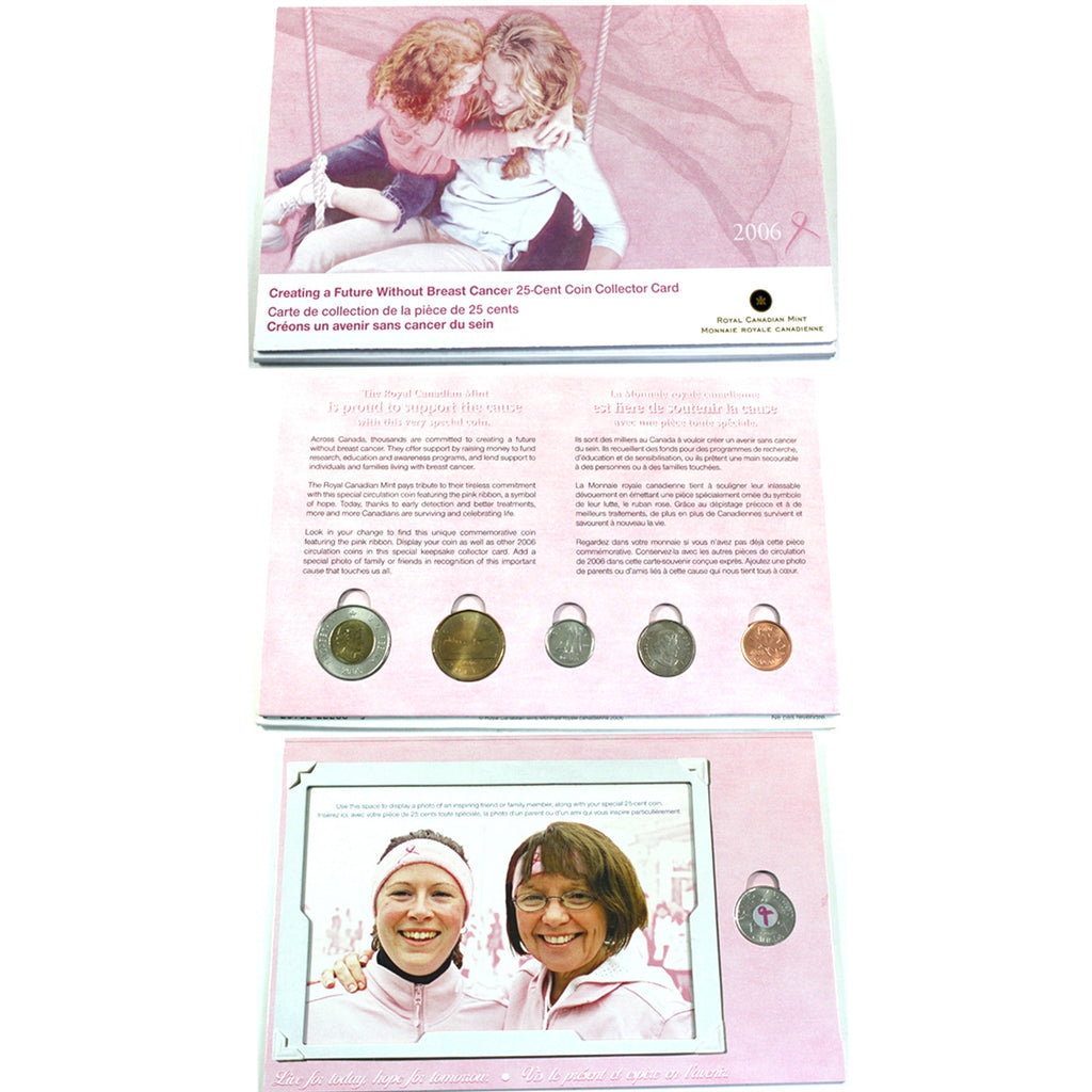 2006 Canada Breast Cancer 6-coin Collector Card with Pink Ribbon 25-cent - FULL (Wear)