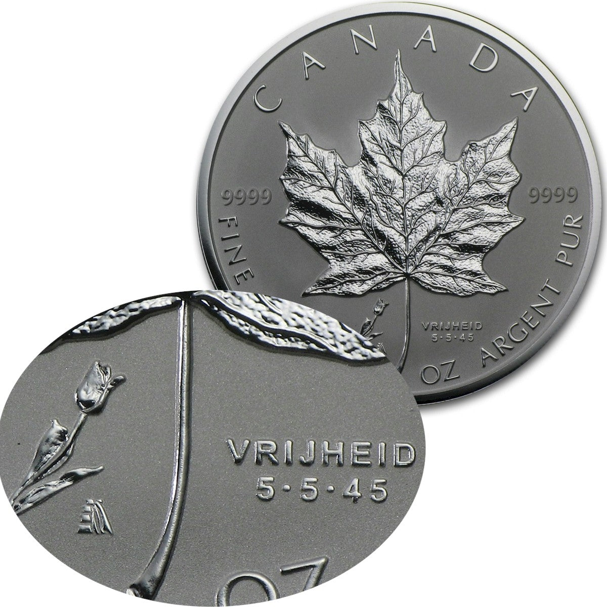 2005 Canada $5 Privy Mark Tulip 1oz. Silver Maple Leaf (TAX Exempt)