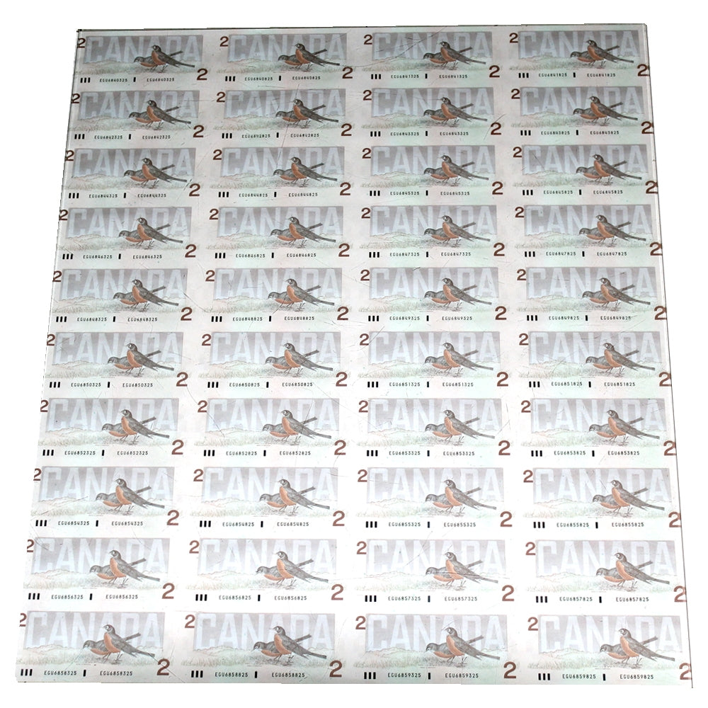 1986 Canada $2 Uncut Sheet of 40 Notes - 4x10 Format