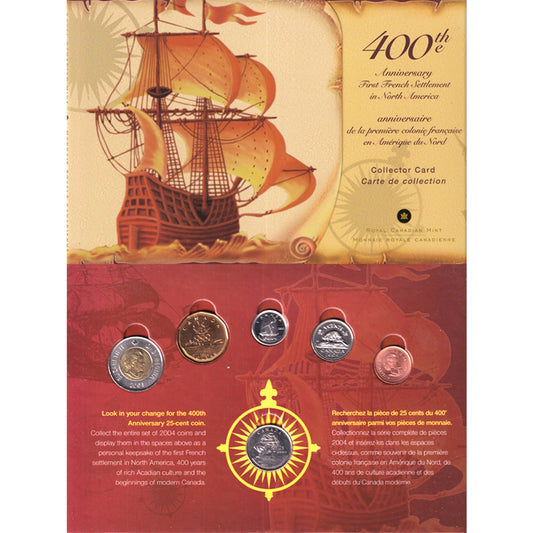 2004 Canada 6-coin 400th Ann. of 1st French Settlement Circulation Collector Card (Full) impaired