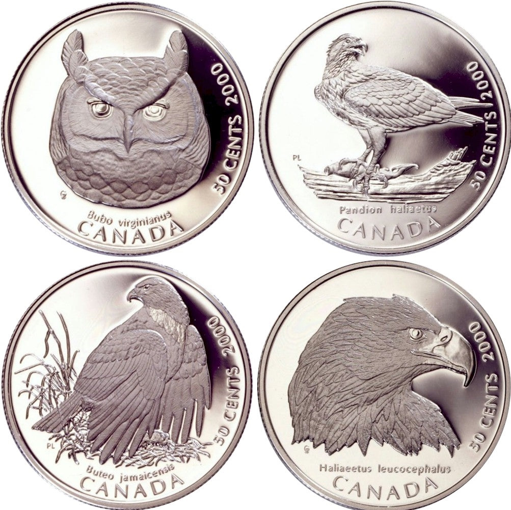 2000 Canada 50-cent Birds of Prey Proof 4-coin Set (may be lightly toned)
