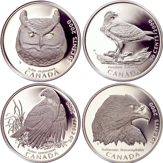 2000 Canada 50-cent Birds of Prey Proof 4-coin Set (may be lightly toned)