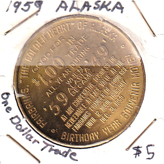 1959 Fairbanks, Alaska, Statehood Trade Dollar Token