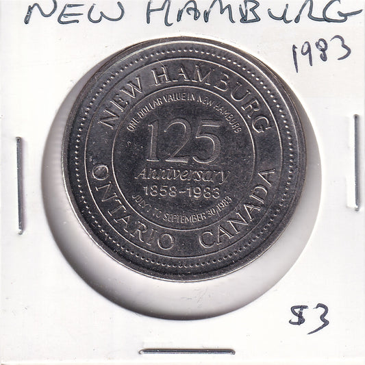 1983 New Hamburg, Ontario, 125 Year Anniversary Trade Dollar Token