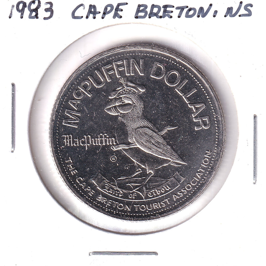 1983 Cape Breton, Nova Scotia, MacPuffin Dollar Trade Token: Intl Gathering of Clans