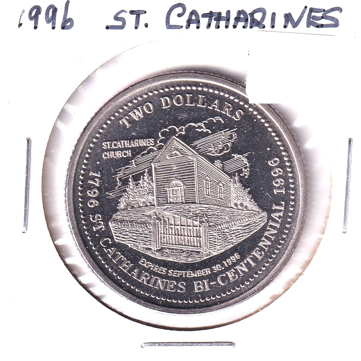 1996 St. Catharines, ON, $2 Bicentennial Trade Token: Butler's Rangers