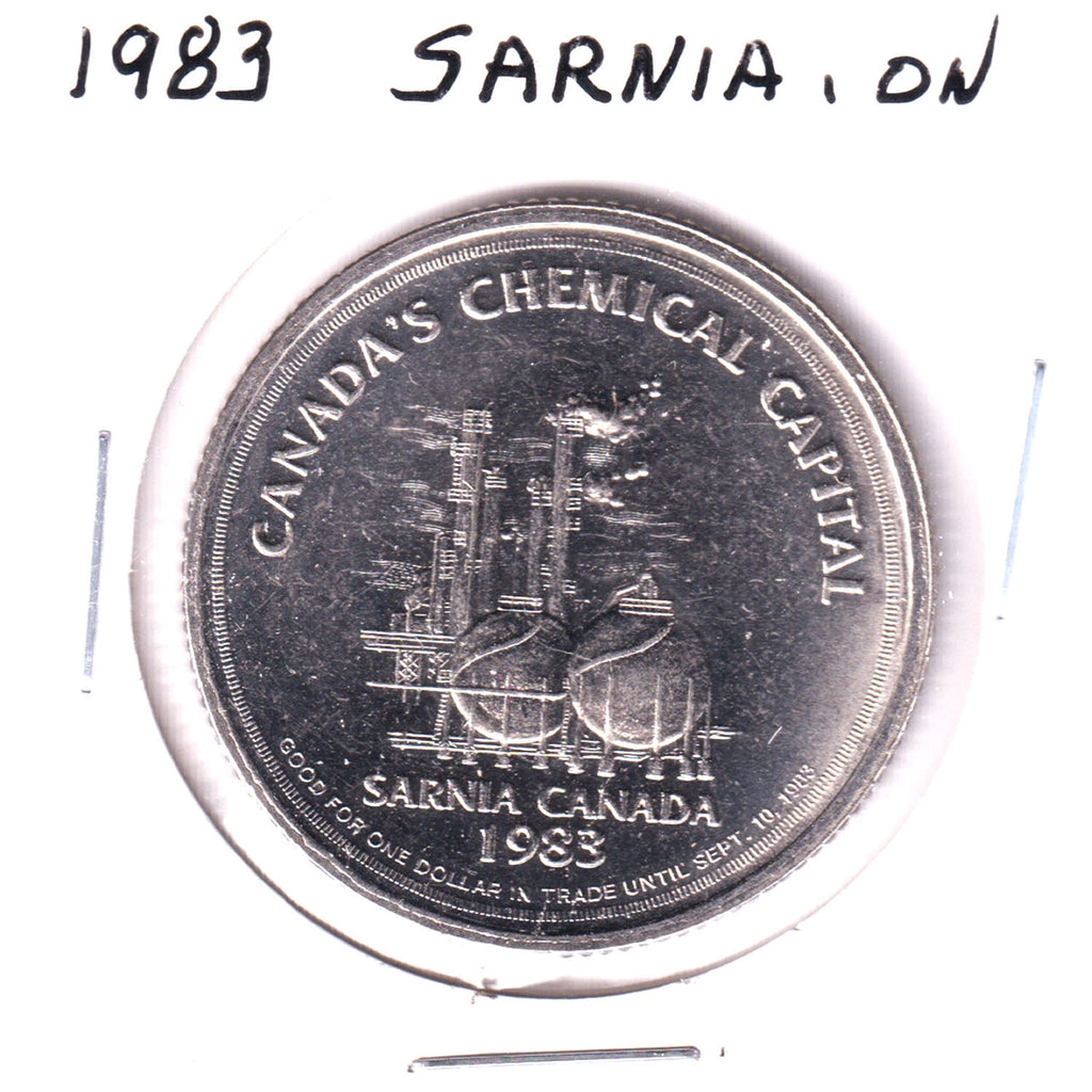 1983 Sarnia, ON, Trade Dollar Token: Sarnia's First Refinery, Bushnell Refinery