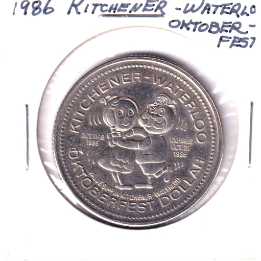 1985 Kitchener-Waterloo Oktoberfest Dollar Trade Token: Waterloo Heritage Timeteller