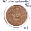 1986 K-W Oktoberfest $2 Trade Token: West Montrose Kissing Bridge (Minor corrosion)