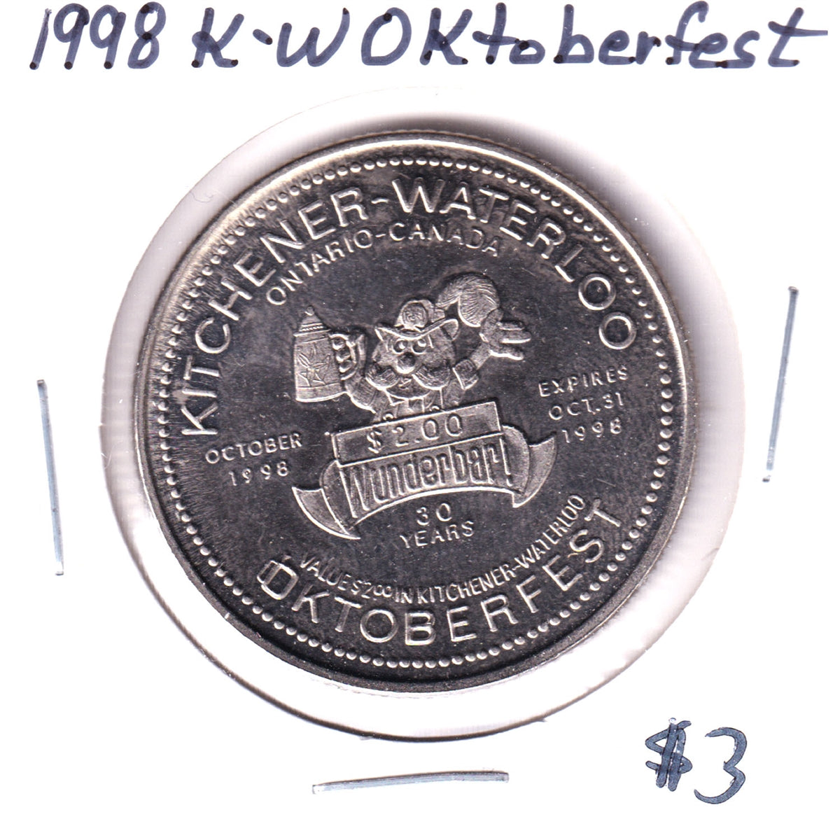 1998 Kitchener-Waterloo Oktoberfest $2 Trade Dollar Token: Concordia Club 125 Years