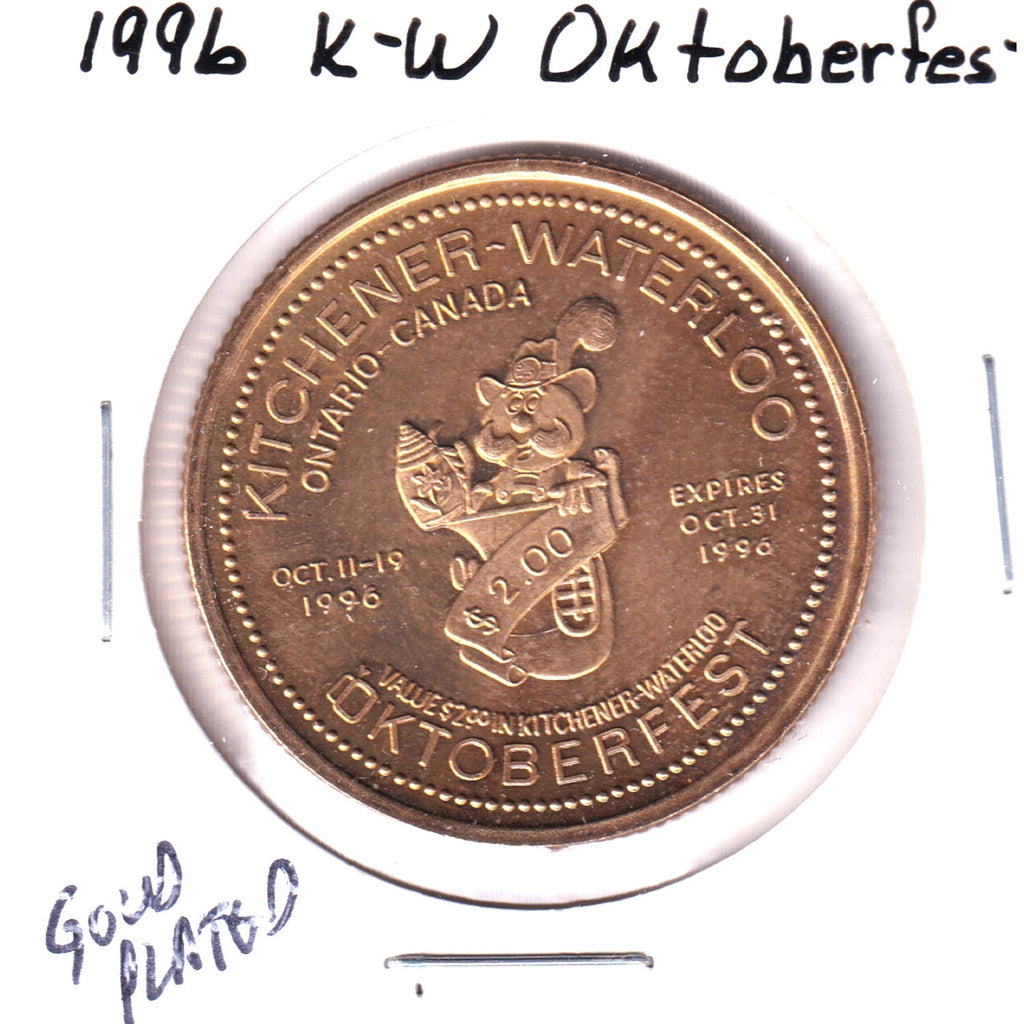 1996 Kitchener-Waterloo Oktoberfest $2 Trade Token: Heritage Clock Tower