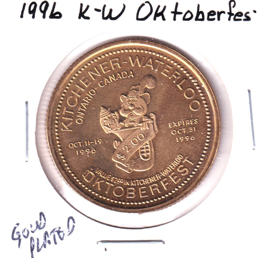 1996 Kitchener-Waterloo Oktoberfest $2 Trade Token: Heritage Clock Tower
