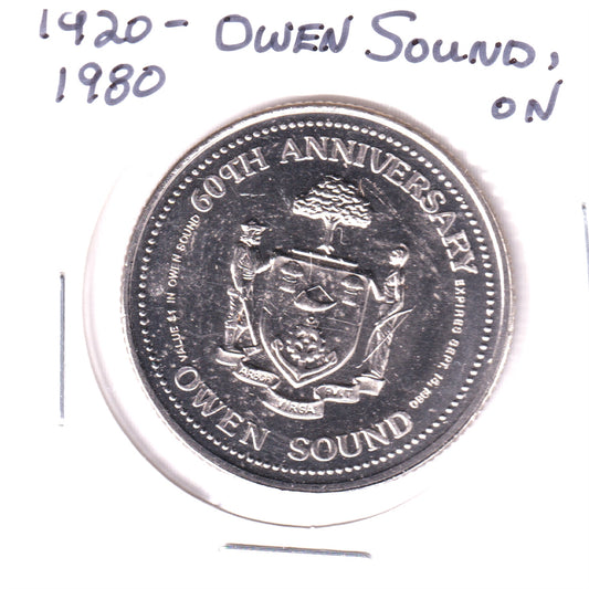1980 Owen Sound, Ontario, 60th Anniversary Trade Dollar Token