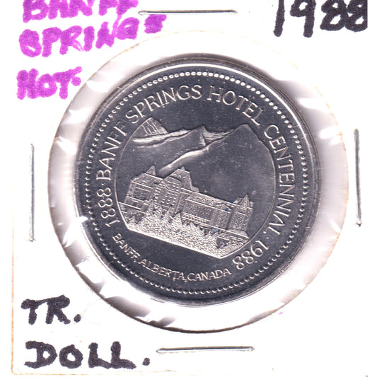 1988 Banff & Lake Louise Trade Dollar: Banff Springs Hotel Centennial & Mount Rundle