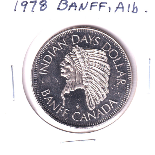 Banff, Alberta, 1978 "Indian Days Dollar" Trade Token - Dr. Charlie Bell Memorial
