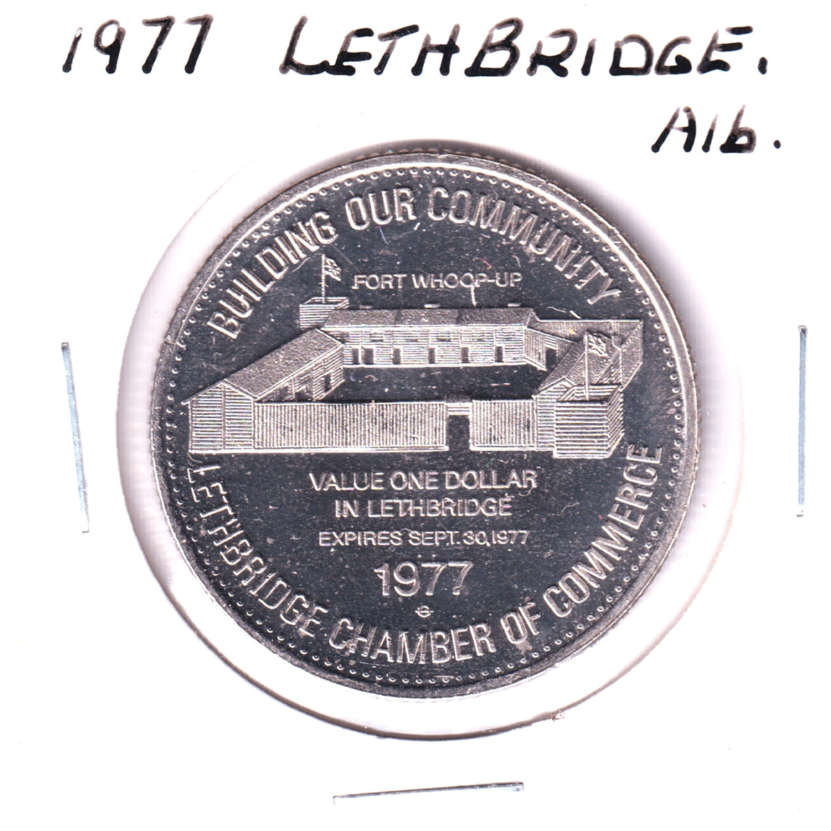 Lethbridge, Alberta, 1977 Trade Dollar Token - Coaley Coalbanks (Lightly Toned)