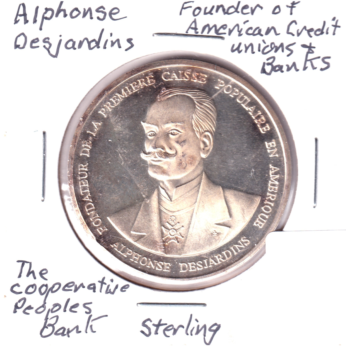 Alphonse Desjardins 1975 Sterling Silver Medallion (Toned, Scratched)