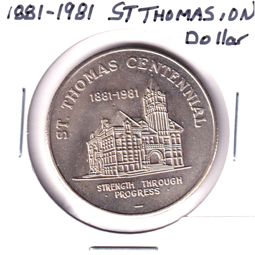 1981 St. Thomas, Ontario, Centennial Trade Dollar Token: 100 Years of Progress (Spots)