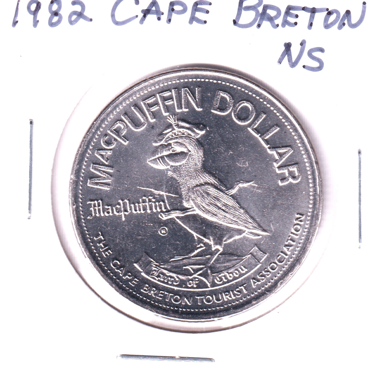 1982 Cape Breton, NS, MacPuffin Dollar Trade Token: Canso Causeway