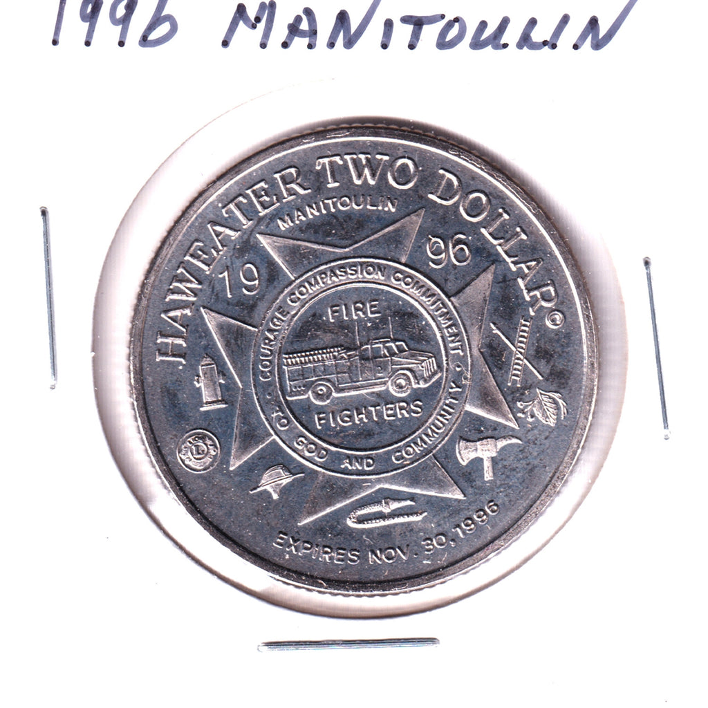 1996 Manitoulin Island, Ontario, Haweater $2 Trade Token: Fire Fighters