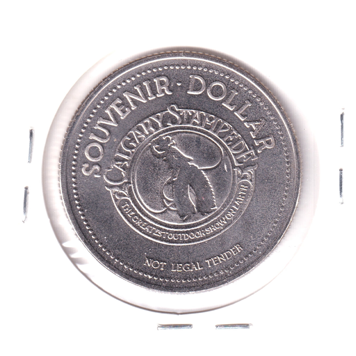 1990 Calgary Stampede Souvenir Dollar Trade Token: Bull Riding & Salute to Music