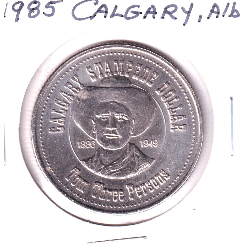 1985 Calgary Stampede Dollar Trade Token: Bucking Broncs & Tom Three Persons