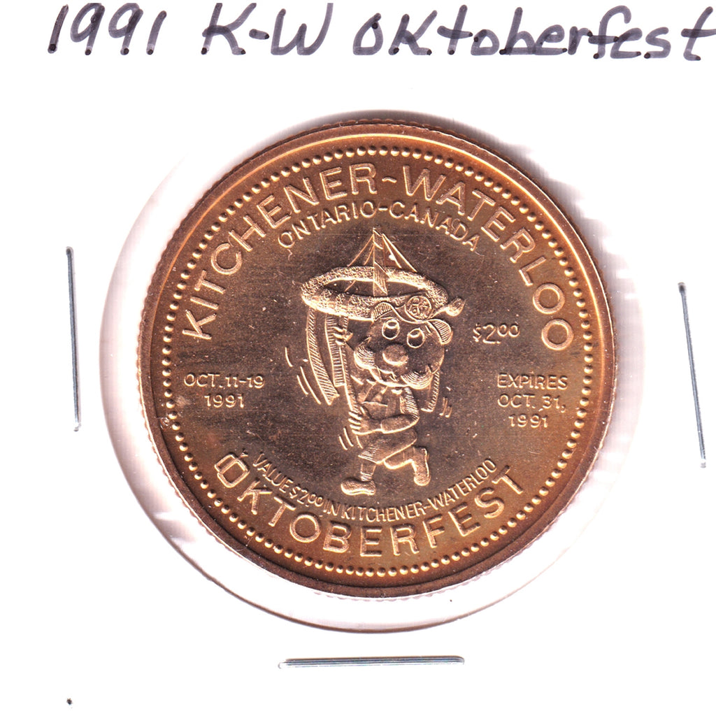 1991 K-W Oktoberfest $2 Trade Dollar Token: Waterloo County Scene