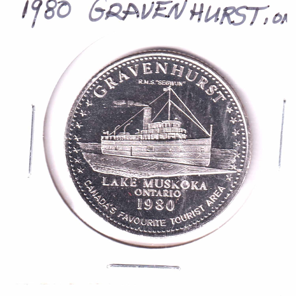 1980 Gravenhurst, Lake Muskoka, ON, Trade Dollar Token: RMS Segwun & Opera House