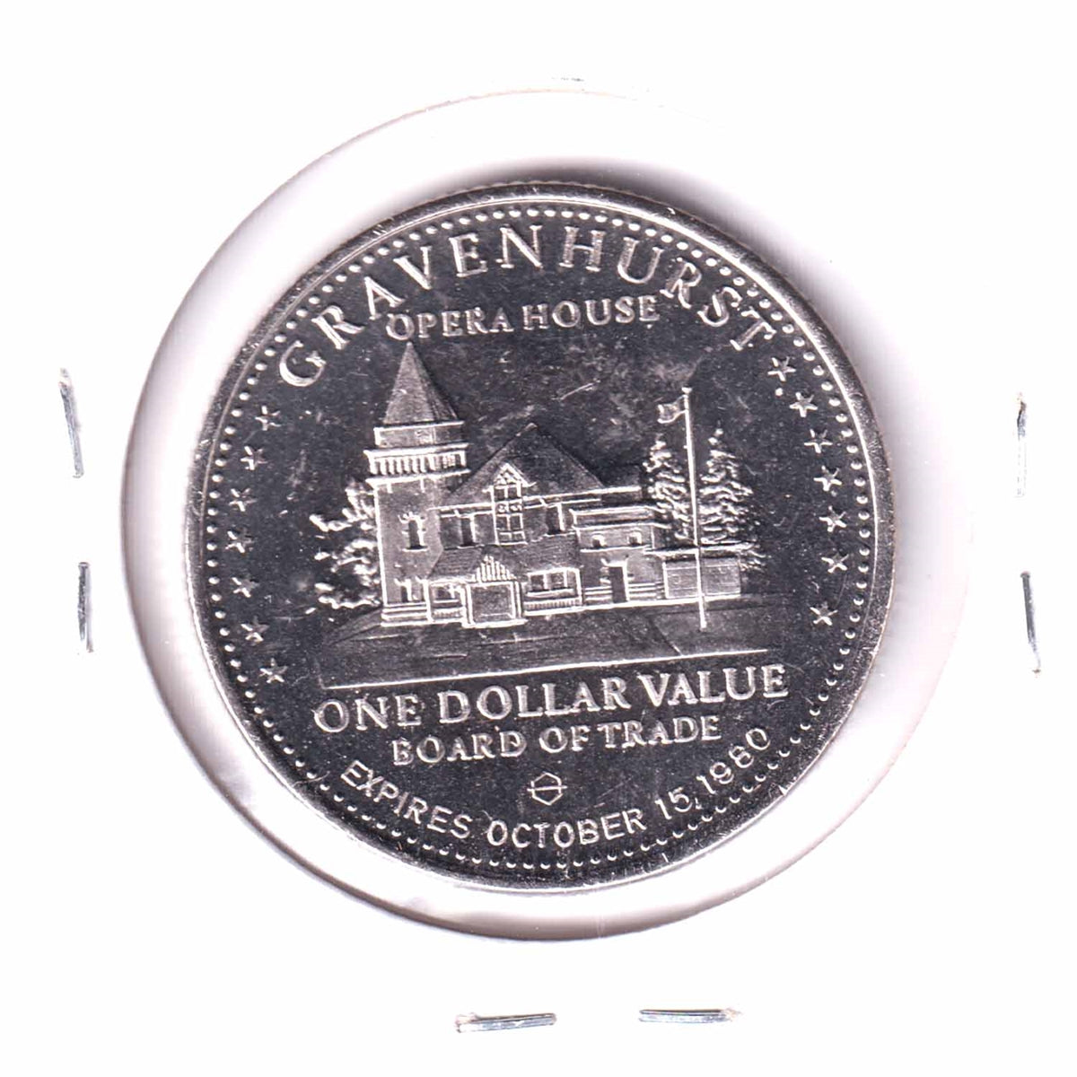 1980 Gravenhurst, Lake Muskoka, ON, Trade Dollar Token: RMS Segwun & Opera House