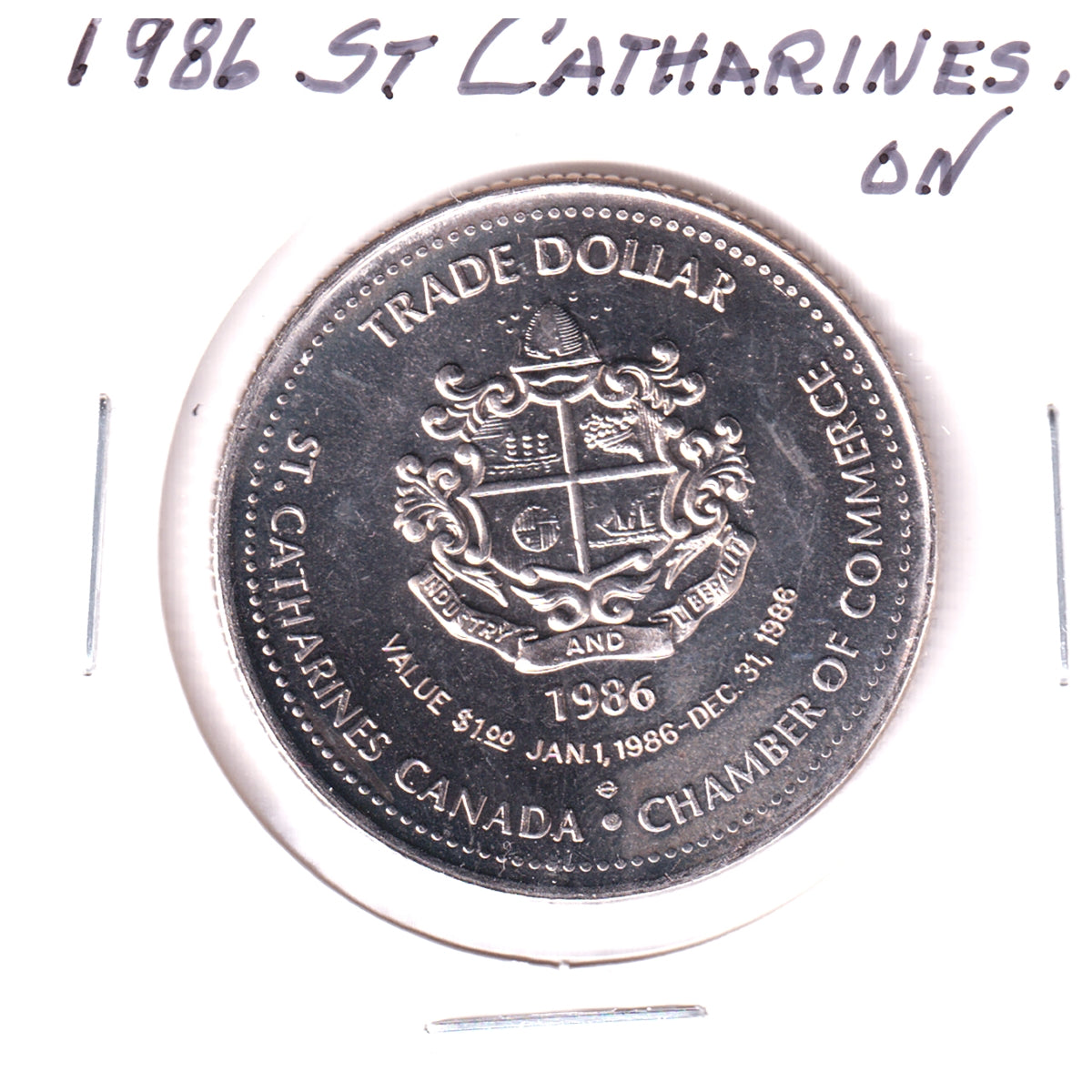 1986 St. Catharines, ON, Trade Dollar Token: Old Court House