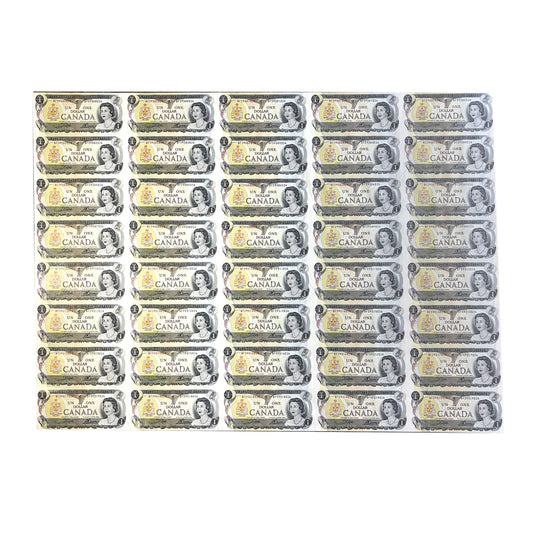 1973 Canada $1 BFD Prefix Uncut Sheet of 40 Notes - 5x8 Format
