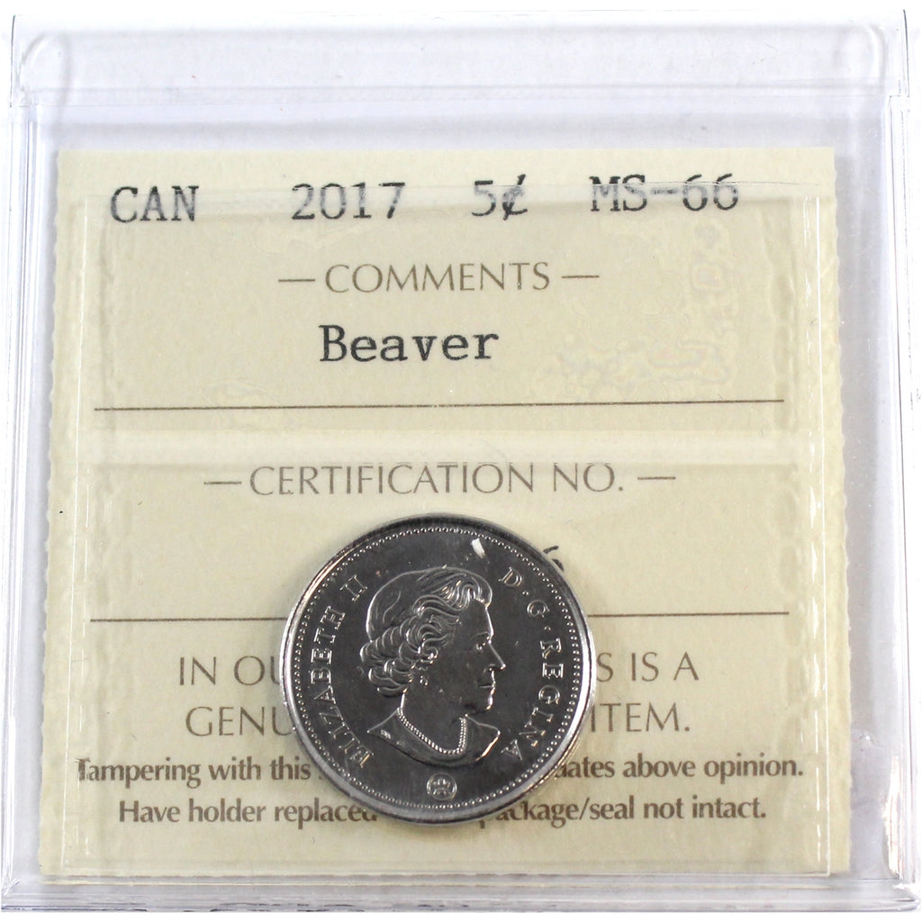 2017 Beaver Canada 5-cents ICCS Certified MS66