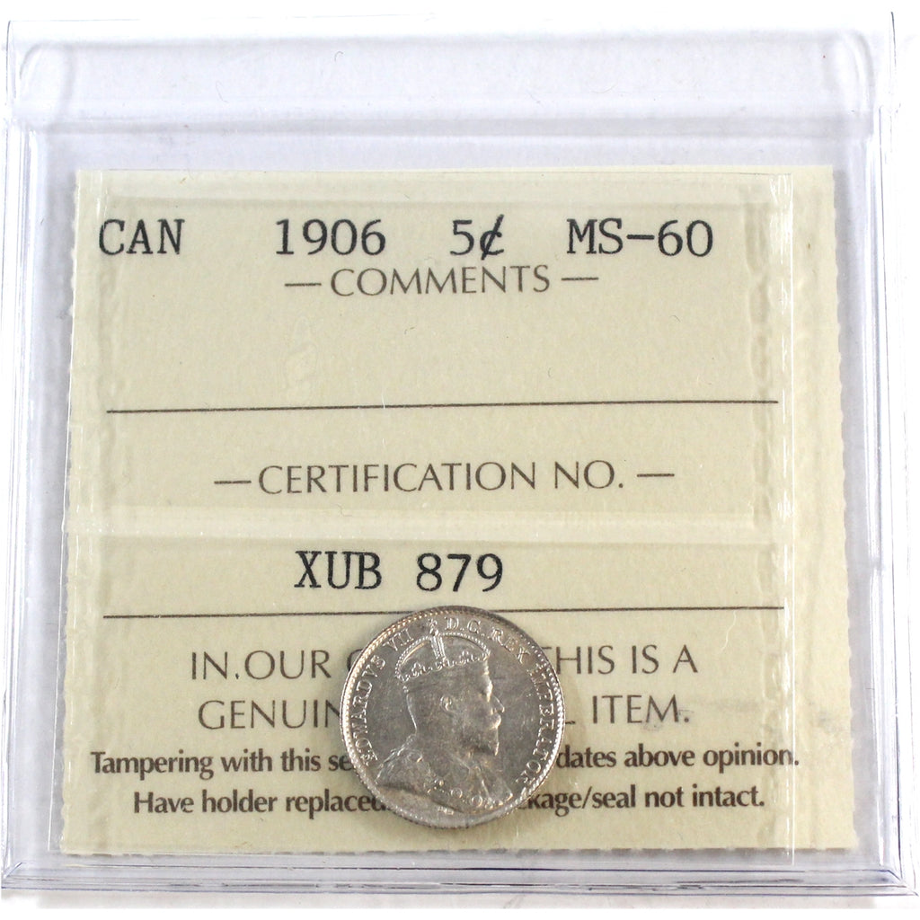 1906 Canada 5-cents ICCS Certified MS60