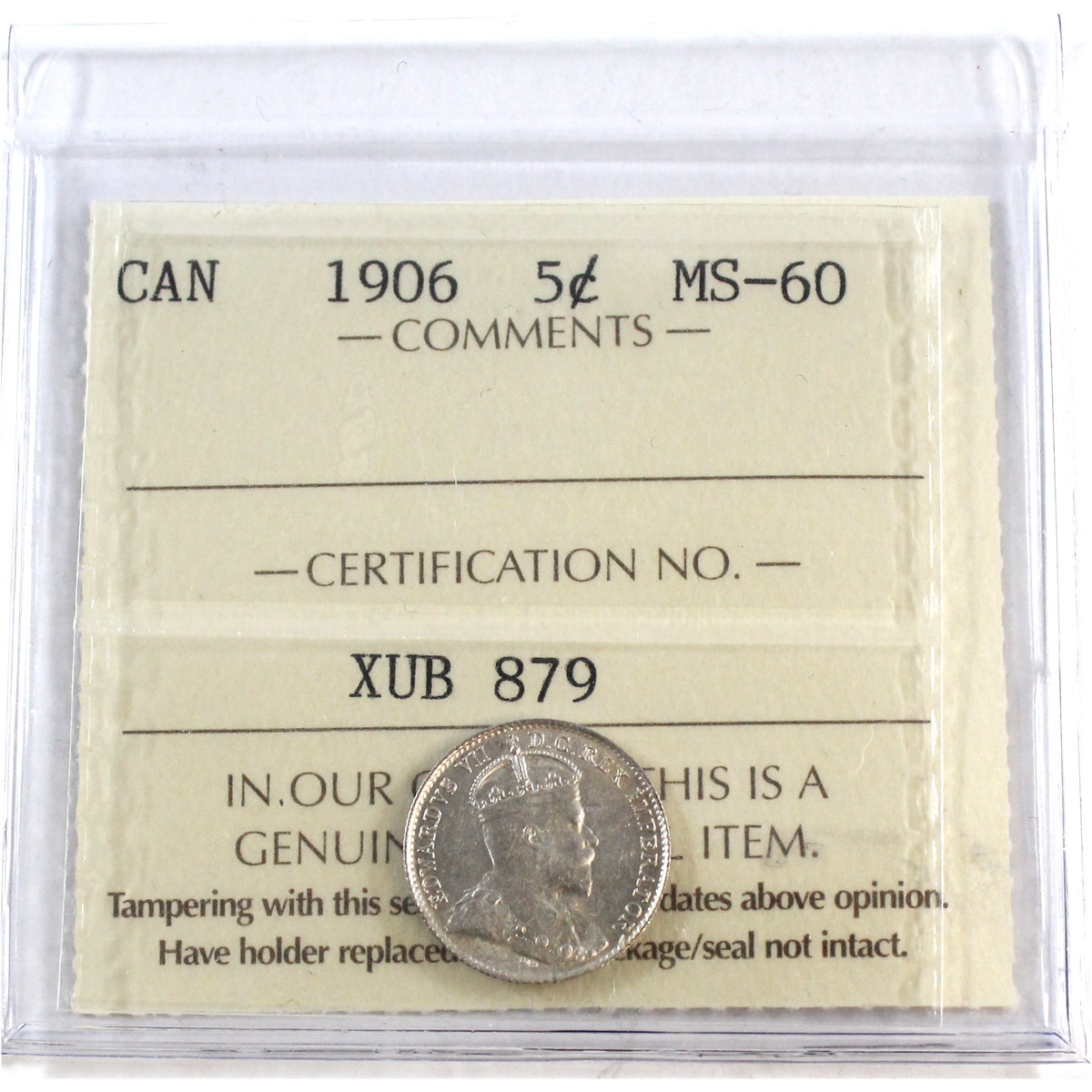 1906 Canada 5-cents ICCS Certified MS60