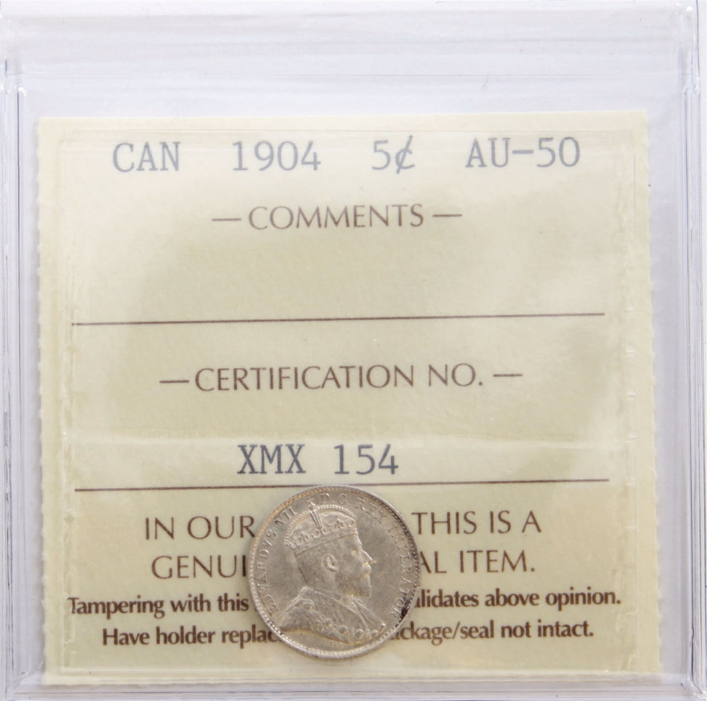1904 Canada 5-cents ICCS Certified AU50