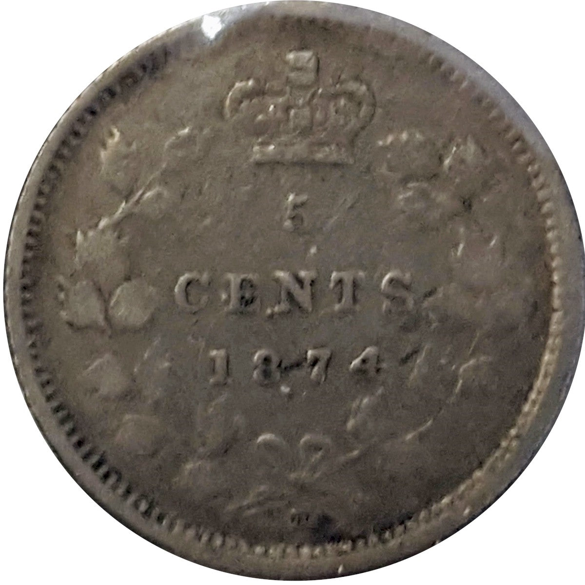 1874H Plain 4 Canada 5-cents Fine (F12)