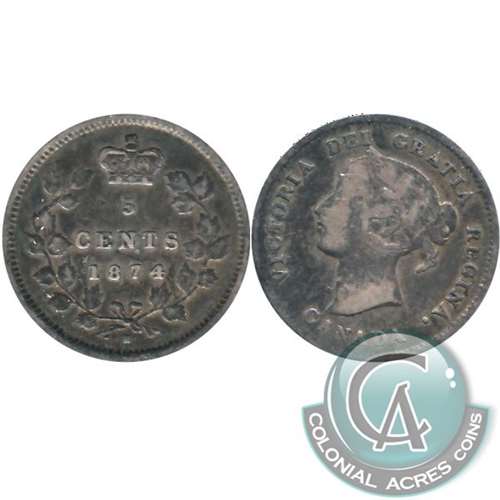 1874H Plain 4 Canada 5-cents F-VF (F15) $