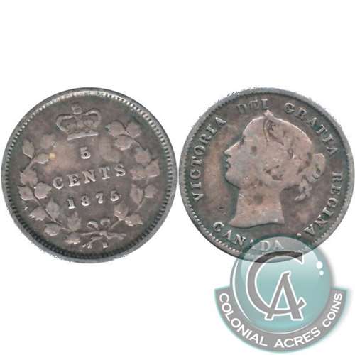 1875H Small Date Canada 5-cents Very Good (VG8) $