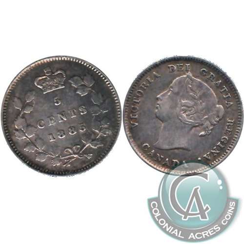 1885 Small 5 Over 5 Canada 5-cents Very Fine (VF20) $