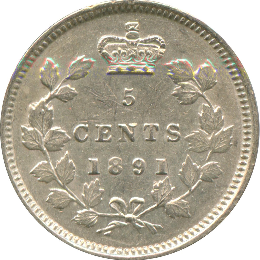 1891 Obv. 5 Canada 5-cents Almost Uncirculated (AU50) $