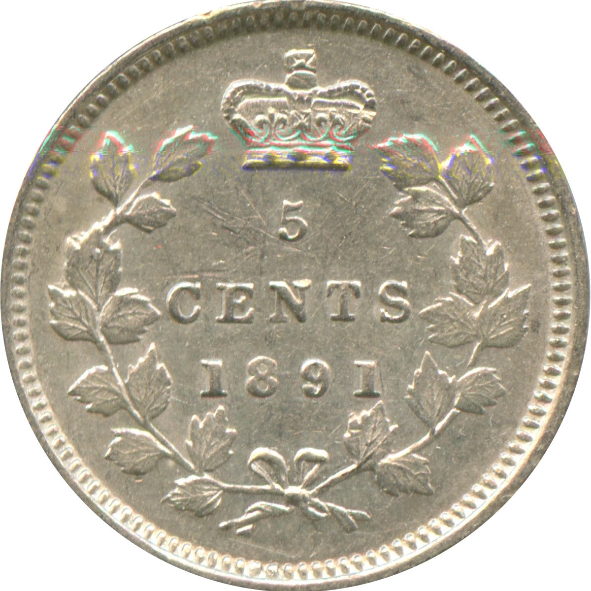 1891 Obv. 5 Canada 5-cents Almost Uncirculated (AU50) $