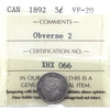 1892 Obv. 2 Canada 5-cents ICCS Certified VF20