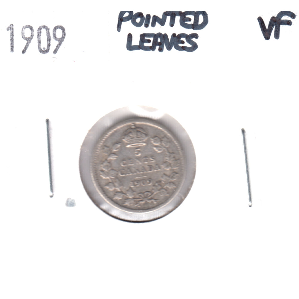 1909 Pointed Leaves Canada 5-cents Very Fine (VF20)