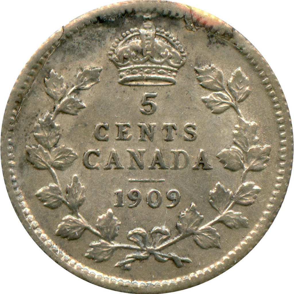 1909 Round Leaves Canada 5-cents EF-AU (EF45) $