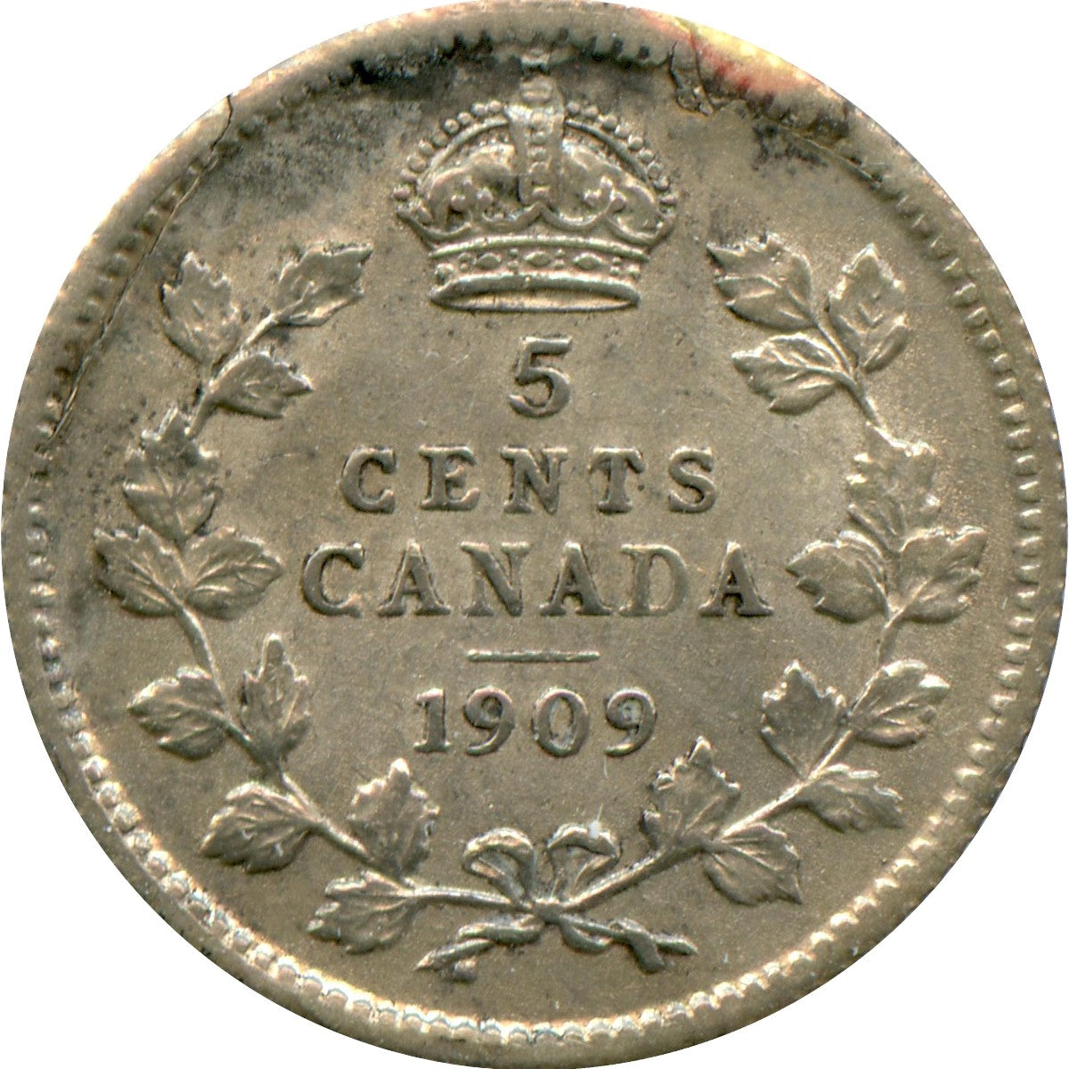 1909 Round Leaves Canada 5-cents EF-AU (EF45) $