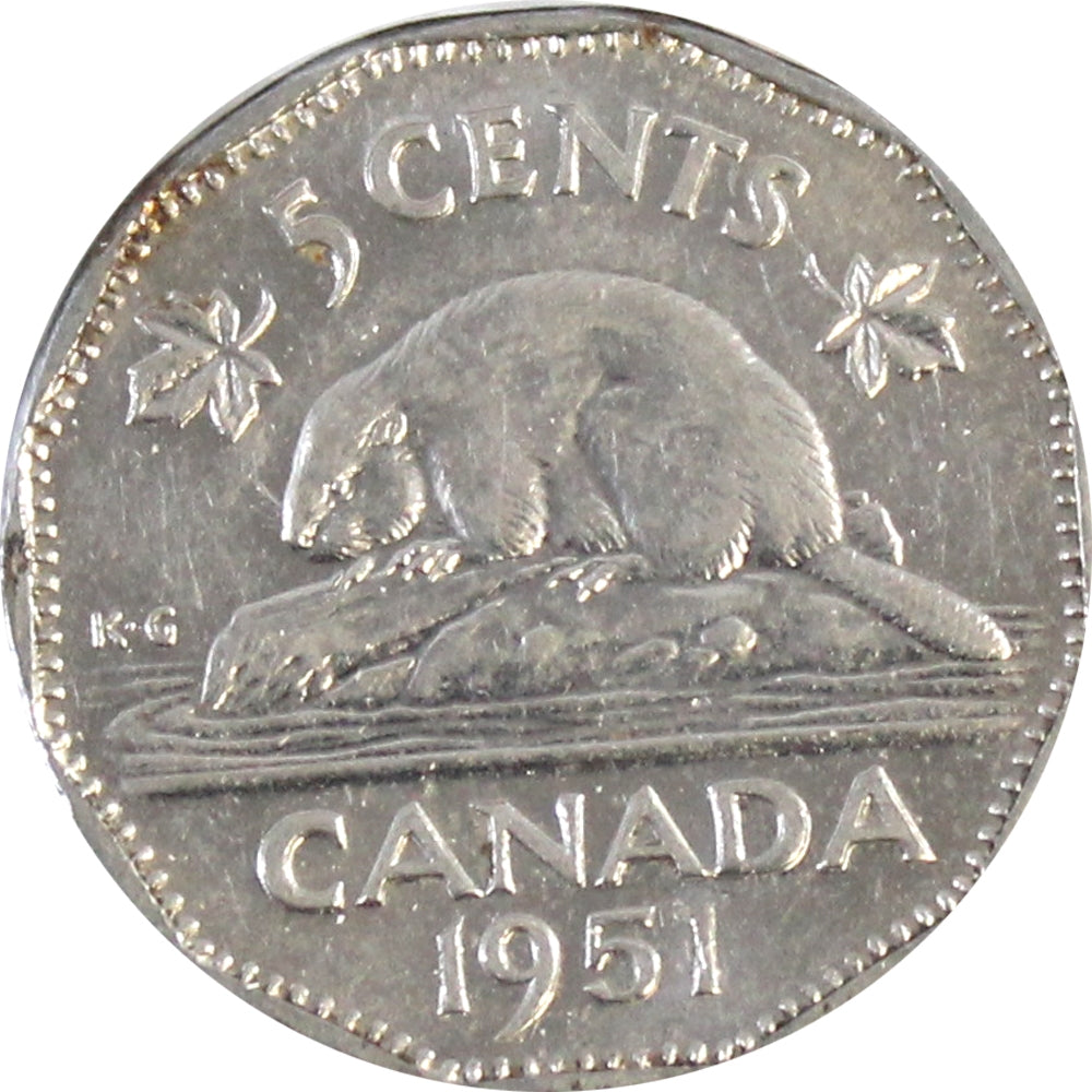 1951 No Chrome Canada 5-cents EF-AU (EF45) $