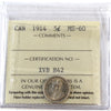 1914 Canada 5-cents ICCS Certified MS60