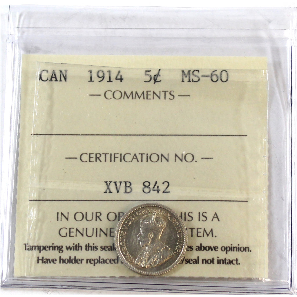 1914 Canada 5-cents ICCS Certified MS60