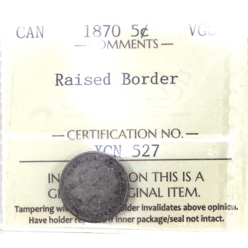 1870 Raised Border Canada 5-cents ICCS Certified VG8
