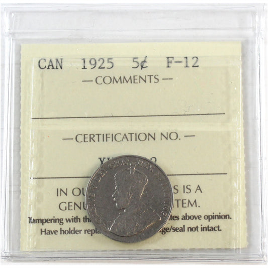 1925 Canada 5-cents ICCS Certified F12